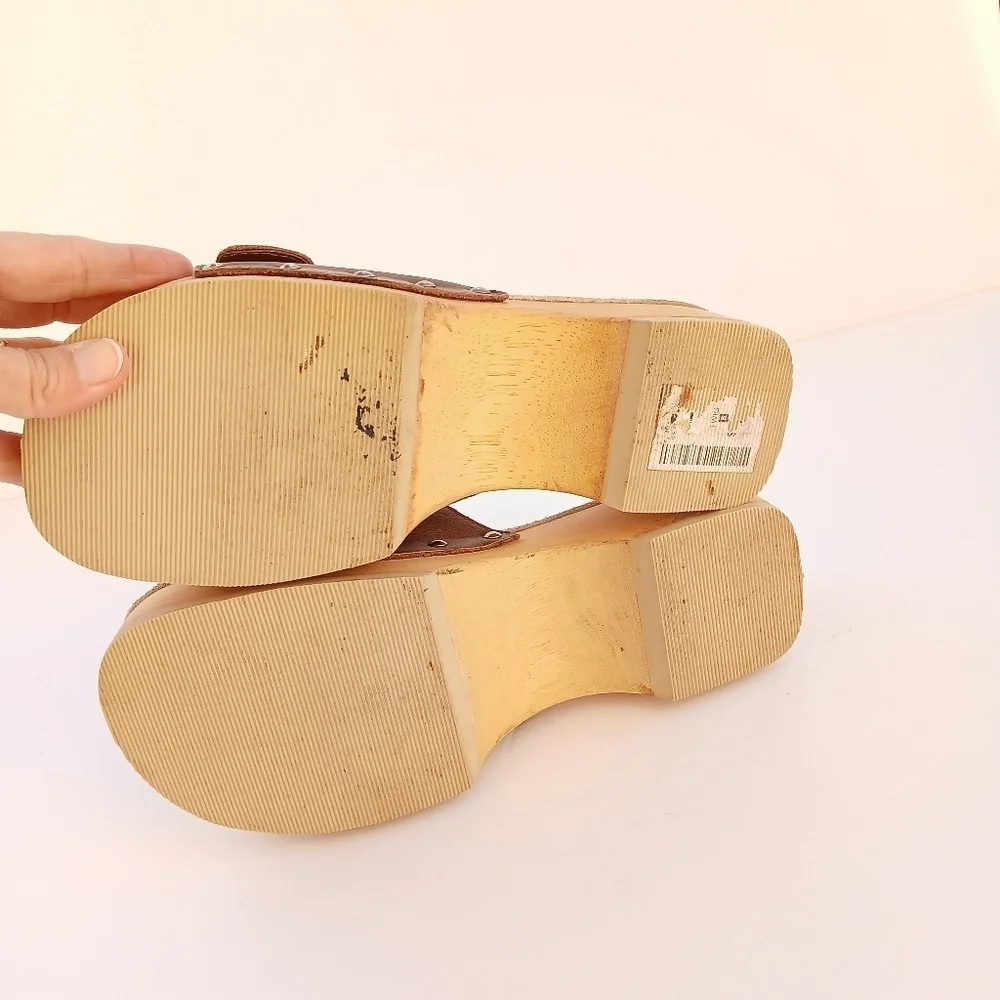 Vintage Y2K Platform Sandals Wooden Leather Slide